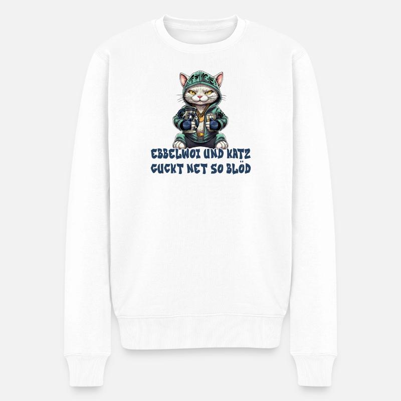 Apfelwein und Katzen Design - Männer Premium Bio Pullover - Weiß