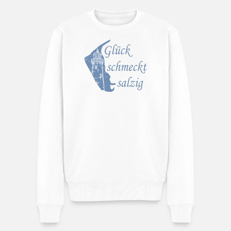 Glück schmeckt salzig – Amrum Nordsee Insel Design - Männer Premium Bio Pullover - Weiß