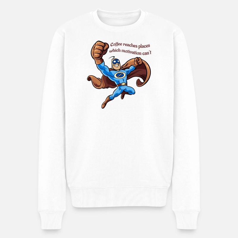 Captain Coffee Koffein Humor Spruch - Männer Premium Bio Pullover - Weiß