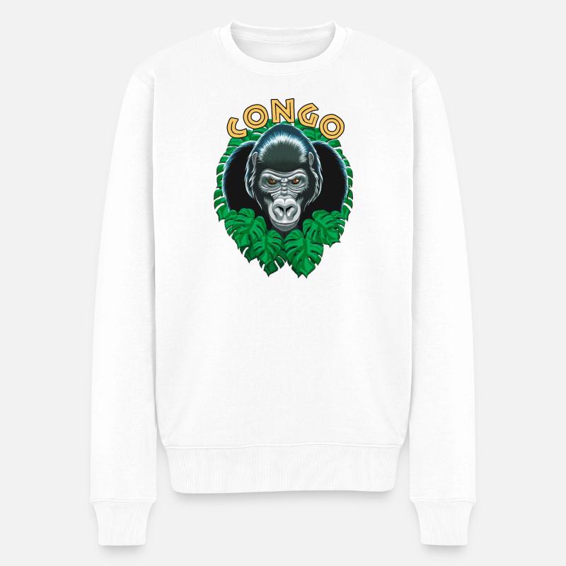 Kongo-Gorilla - Männer Premium Bio Pullover - Weiß