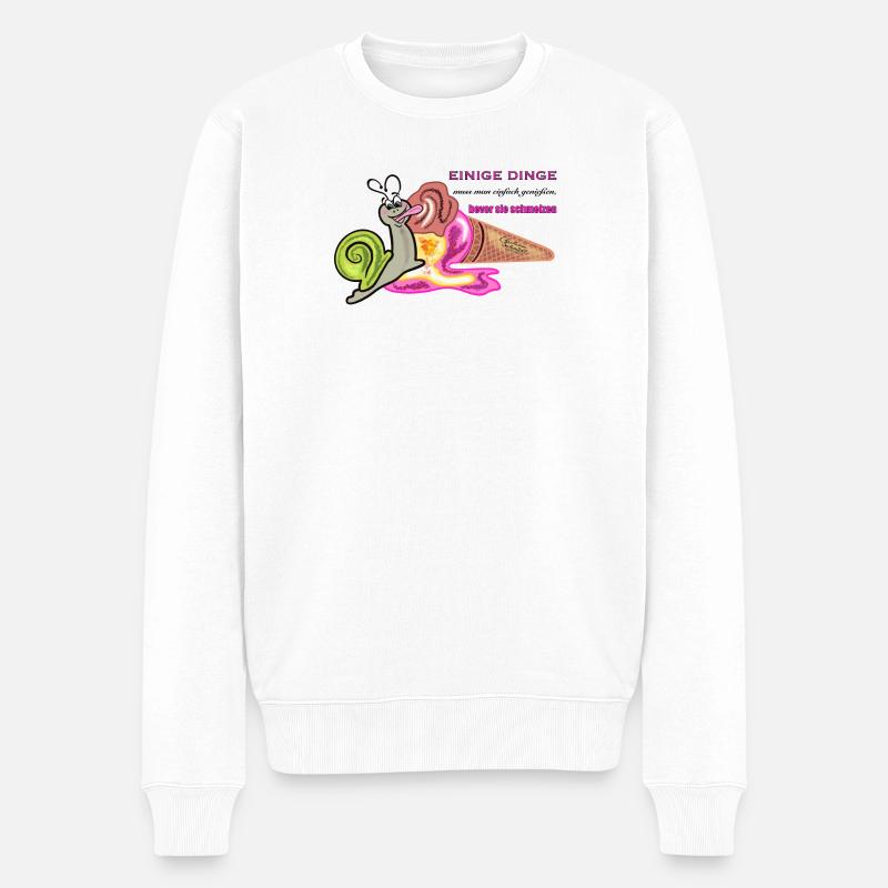 Verspielte Schnecke mit humorvollem Spruch - Männer Premium Bio Pullover - Weiß