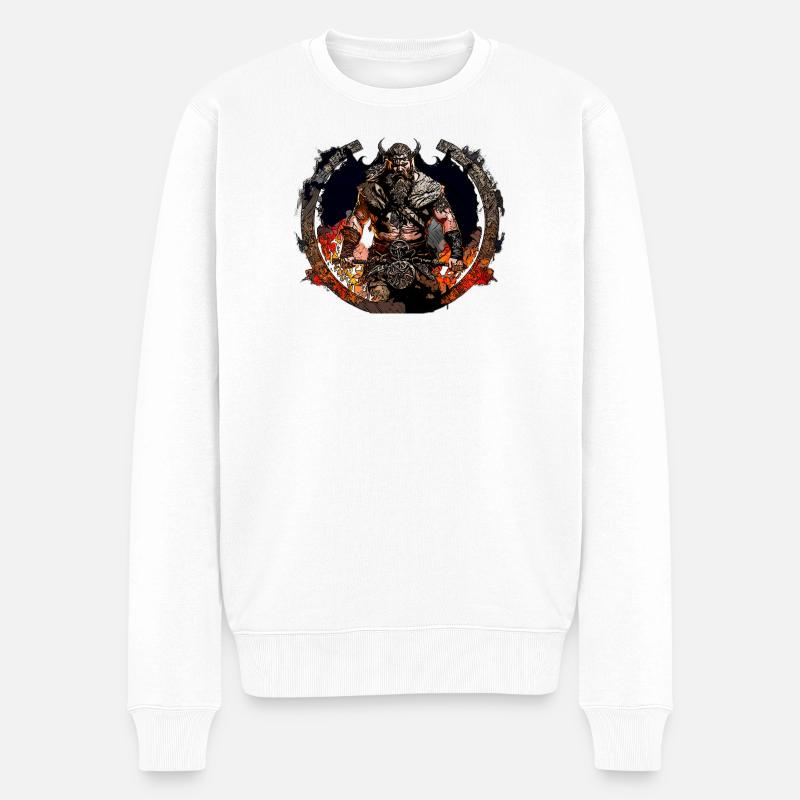 Viking Krieger im Feuerkreis - Männer Premium Bio Pullover - Weiß
