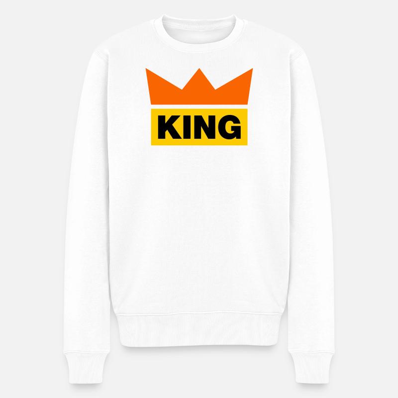 King / 3 Farben - Männer Premium Bio Pullover - Weiß