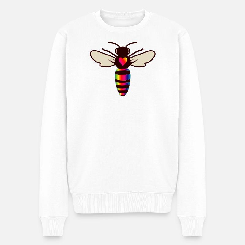 stilisierter Biene in bunter Optik und Bienen Herz - Männer Premium Bio Pullover - Weiß