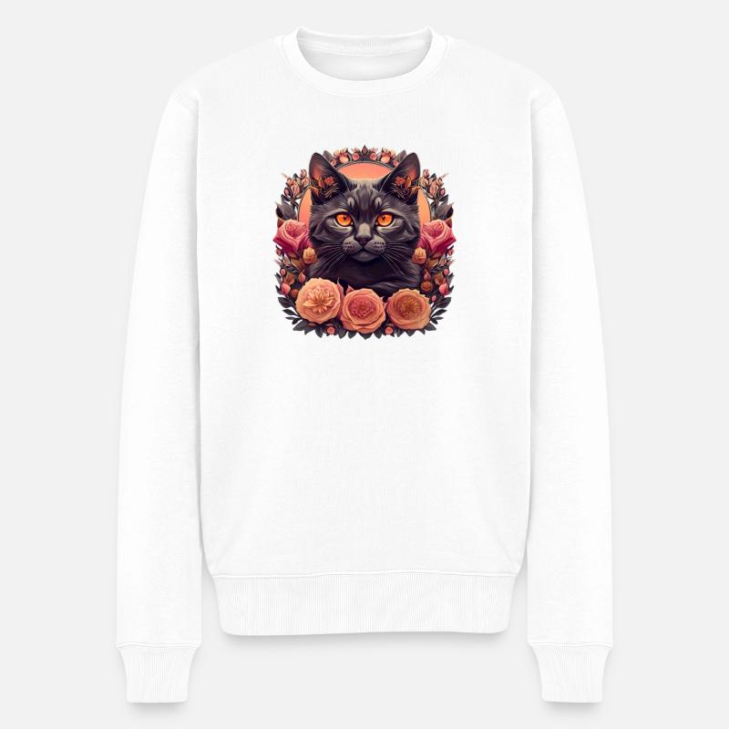 Floral Katze - Männer Premium Bio Pullover - Weiß
