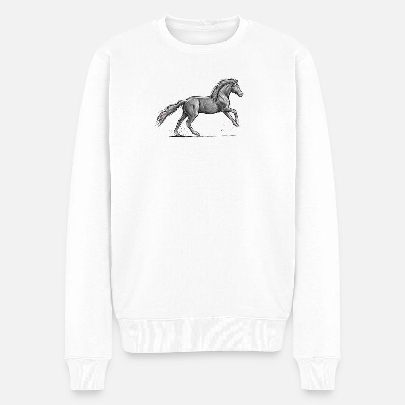 Schwarzes Pferd Galopp - Männer Premium Bio Pullover - Weiß