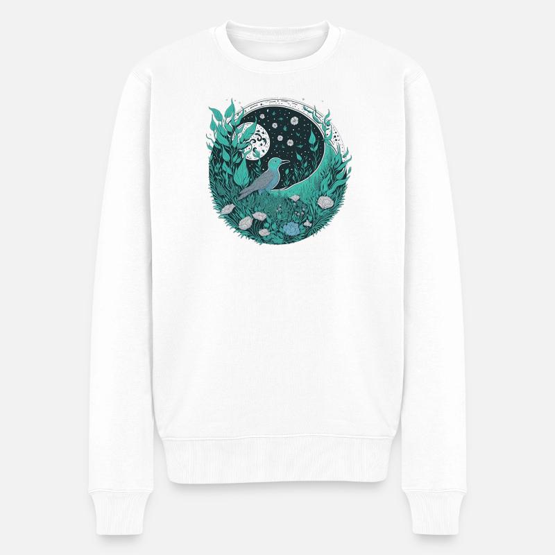 Vogel mit Mond - Männer Premium Bio Pullover - Weiß