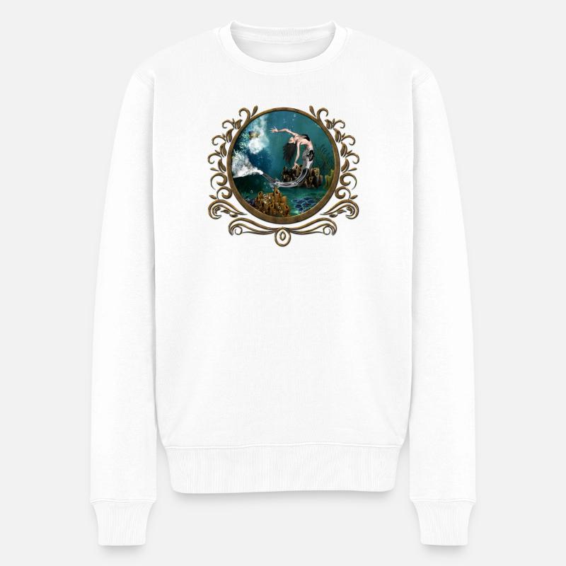 Merveilleuse sirène steampunk dans l’océan profond - Pull Premium bio Homme - blanc