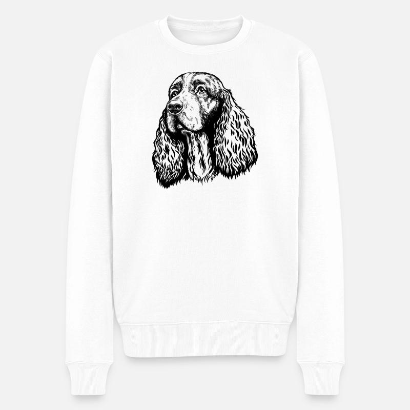 Springer Spaniel Portrait noir - Pull Premium bio Homme - blanc