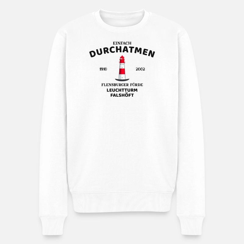 Flensburger Förde, Leuchtturm Falshöft, Durchatmen - Männer Premium Bio Pullover - Weiß