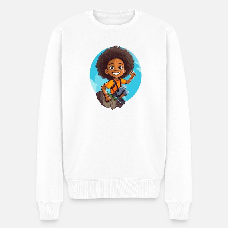 Abenteuerlustige Kinderillustration - Männer Premium Bio Pullover - Weiß