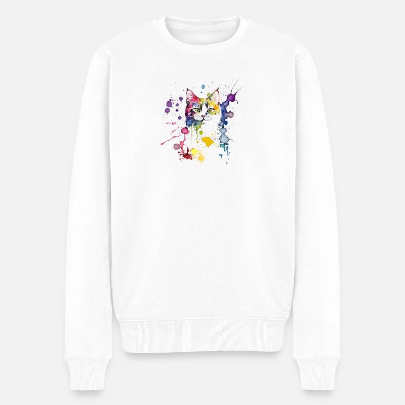 dekorative Aquarell-Katze, bunt, für Katzenfans - Männer Premium Bio Pullover - Weiß