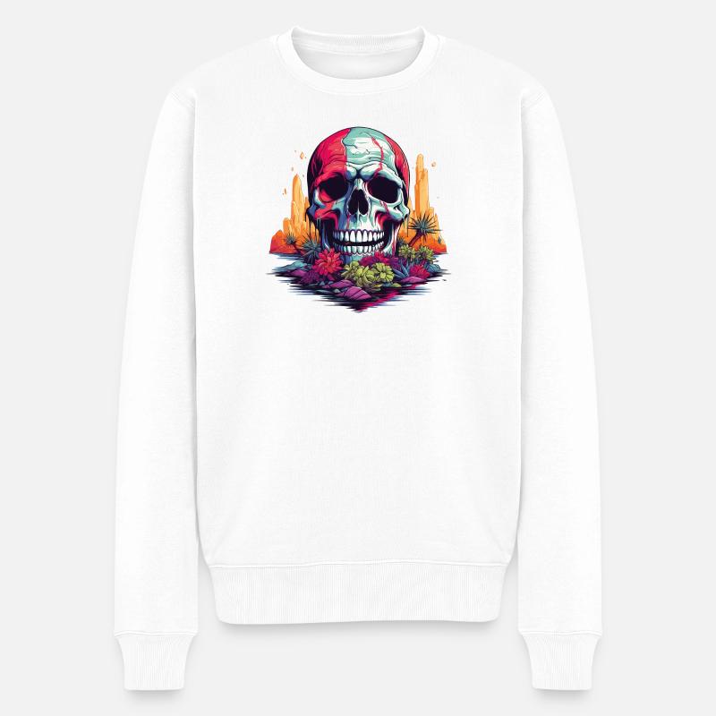 Bunter Totenkopf im Wüstenparadies - Männer Premium Bio Pullover - Weiß