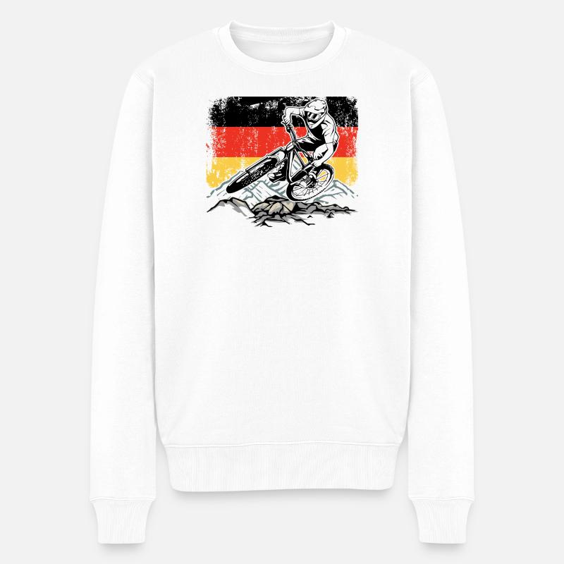 Abfahrtsfahrer mit deutscher Flagge - Männer Premium Bio Pullover - Weiß