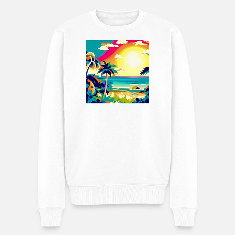 City Pop Sonnenuntergang - Männer Premium Bio Pullover - Weiß