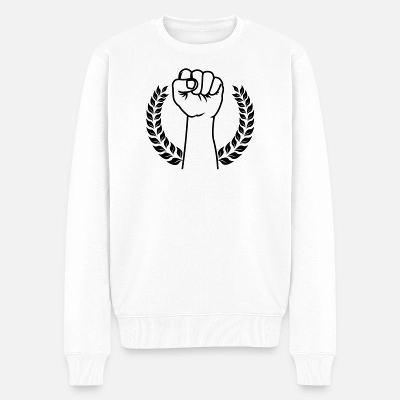 Faust im Lorbeerkranz hochgehalten - Männer Premium Bio Pullover - Weiß