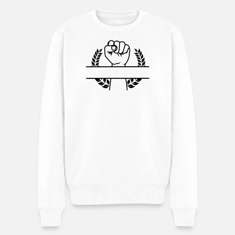 Faust in lauwarmem Kranz für Text - Männer Premium Bio Pullover - Weiß