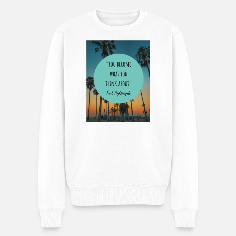 Citation de motivation avec le coucher de soleil et les palmiers - Pull Premium bio Homme - blanc