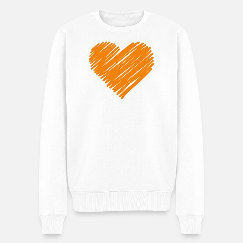 Orange Handherz Kritzelei - Männer Premium Bio Pullover - Weiß