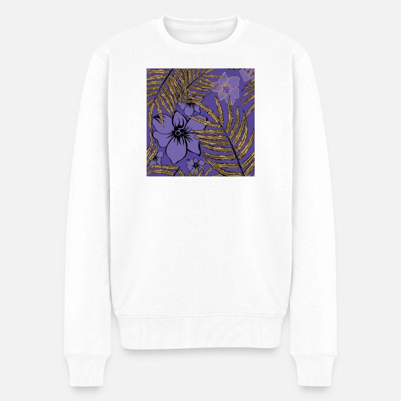 Tropische Blumen und Blätter  - Männer Premium Bio Pullover - Weiß