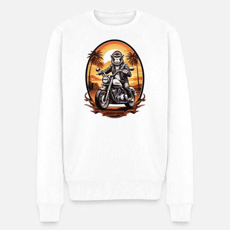 Affe auf Motorrad - Männer Premium Bio Pullover - Weiß