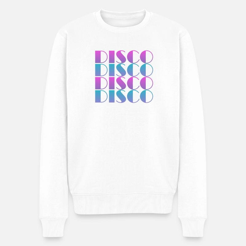Lebendiges Disco-Textmuster-Design - Männer Premium Bio Pullover - Weiß