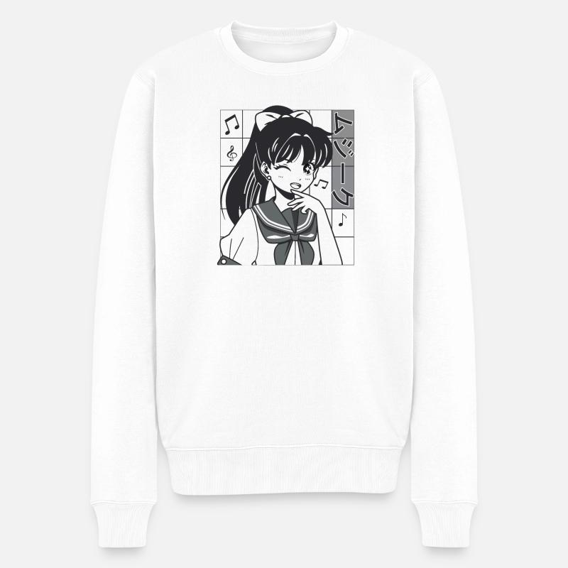 Anime Musik - Männer Premium Bio Pullover - Weiß