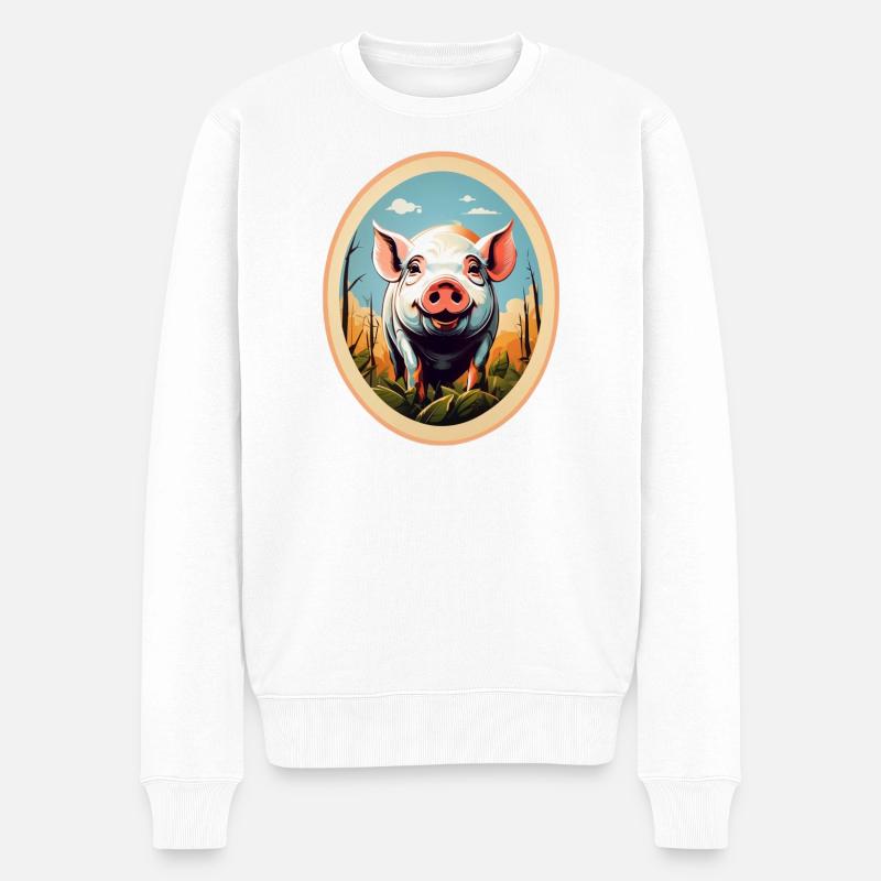 Glücksschwein - Männer Premium Bio Pullover - Weiß