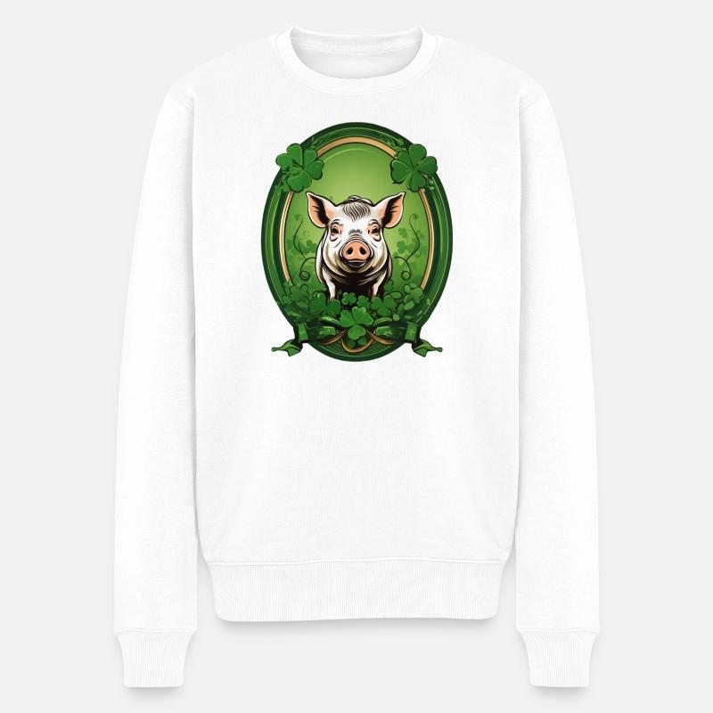 Cochon chanceux avec trèfles - Pull Premium bio Homme - blanc