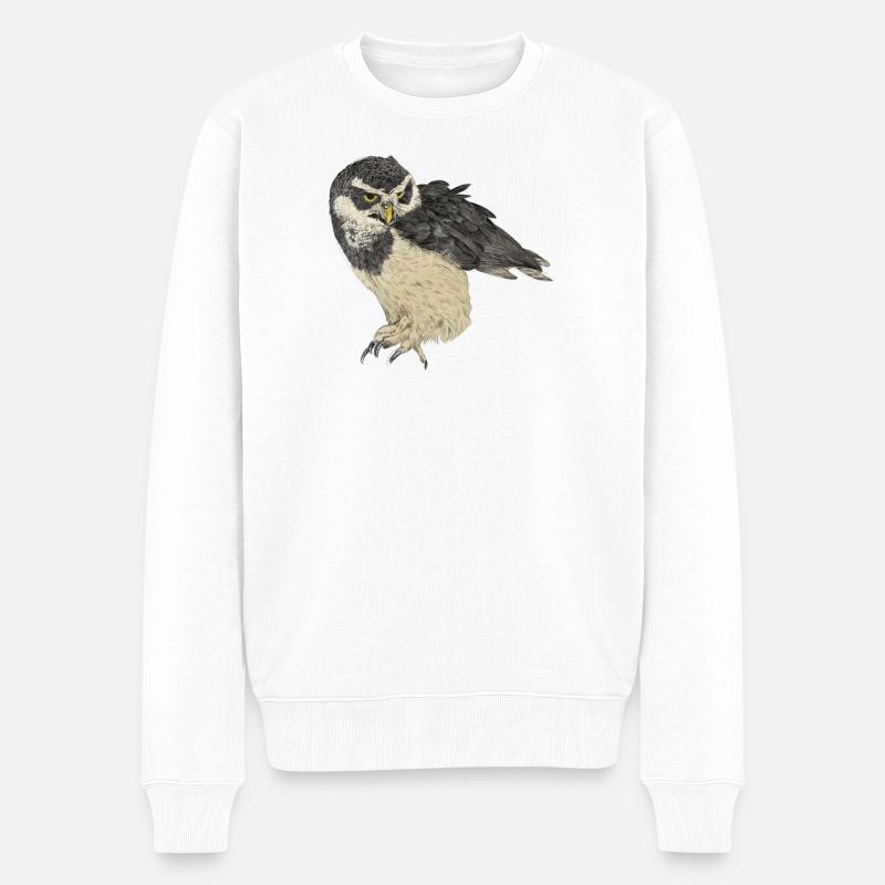 Illustration: Brillenkauz - Männer Premium Bio Pullover - Weiß