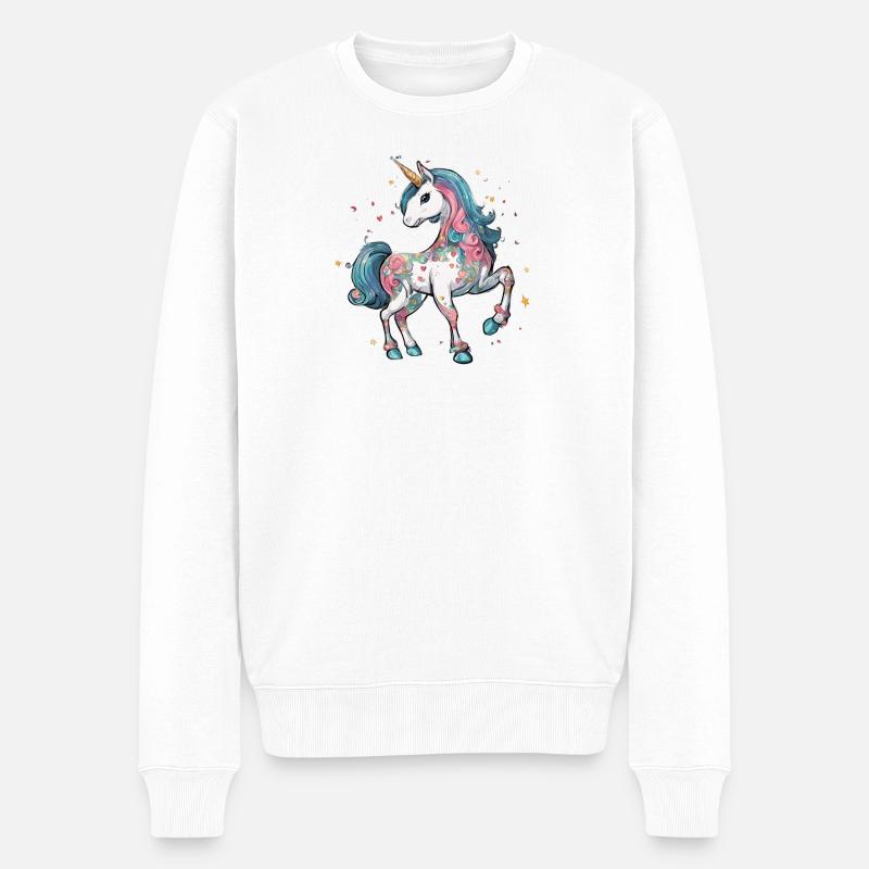 Einhorn - Männer Premium Bio Pullover - Weiß