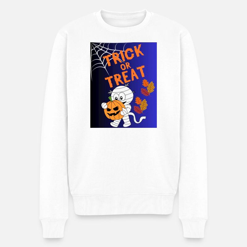 Trick oder Treat Mumie Kürbis - Männer Premium Bio Pullover - Weiß