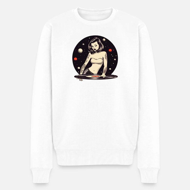 Kosmisches tätowiertes DJ-Mädchen-Design - Männer Premium Bio Pullover - Weiß