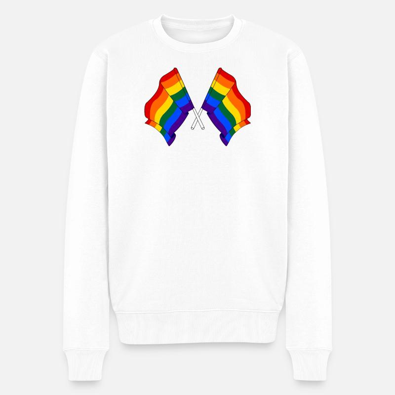 Deux drapeaux arc-en-ciel - Pull Premium bio Homme - blanc