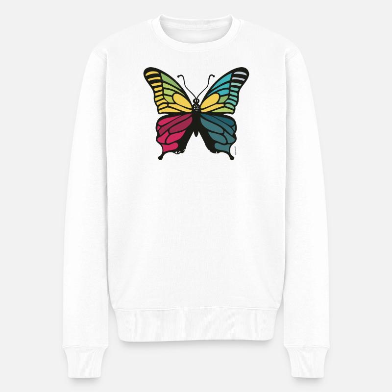 Lebendiger Regenbogenschmetterling - Männer Premium Bio Pullover - Weiß