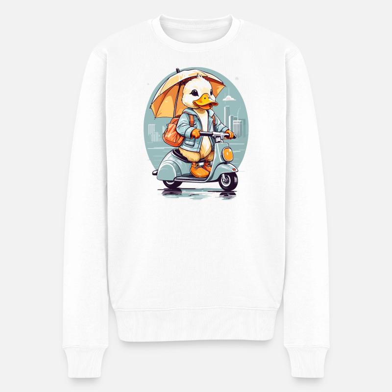 Ente mit Roller - Männer Premium Bio Pullover - Weiß