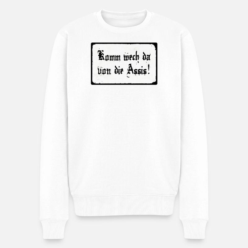 Komm wech da von die Assis - Männer Premium Bio Pullover - Weiß