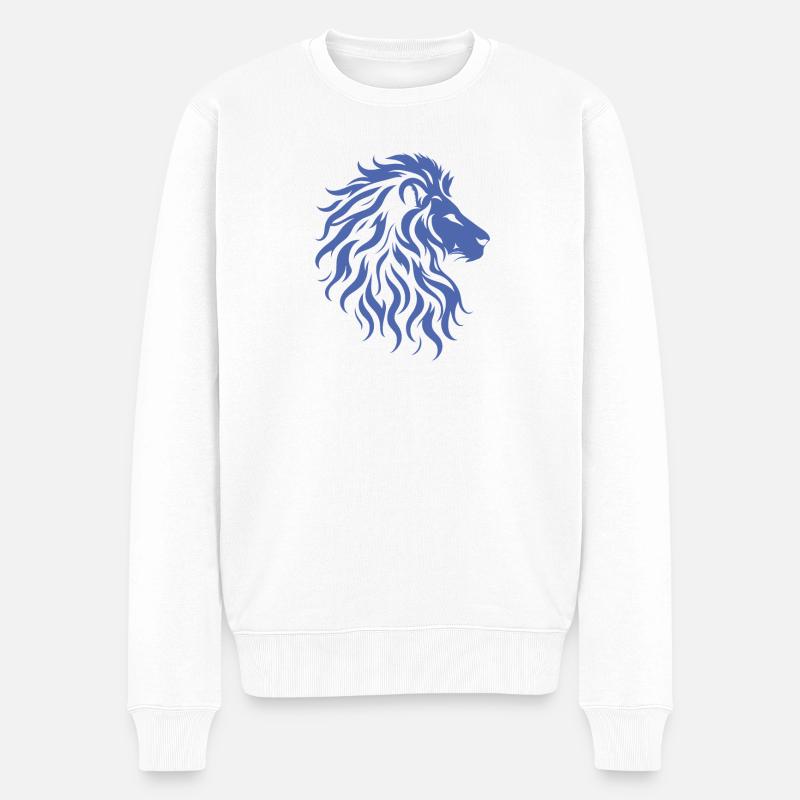 Majestätische Löwenkopf-Silhouette - Männer Premium Bio Pullover - Weiß