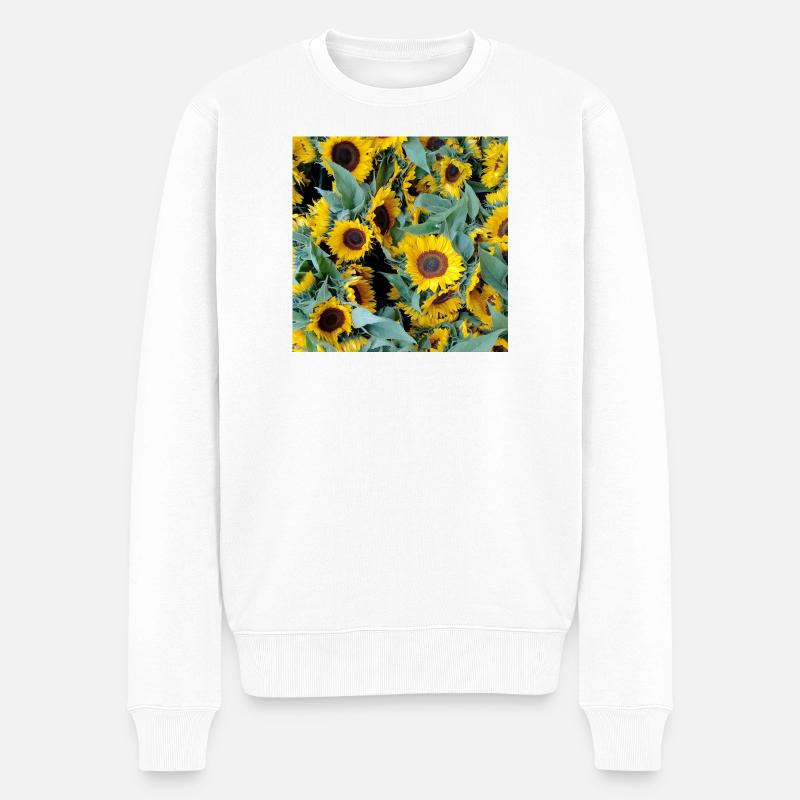 Sonnenblumenfeld in Gelbton - Männer Premium Bio Pullover - Weiß