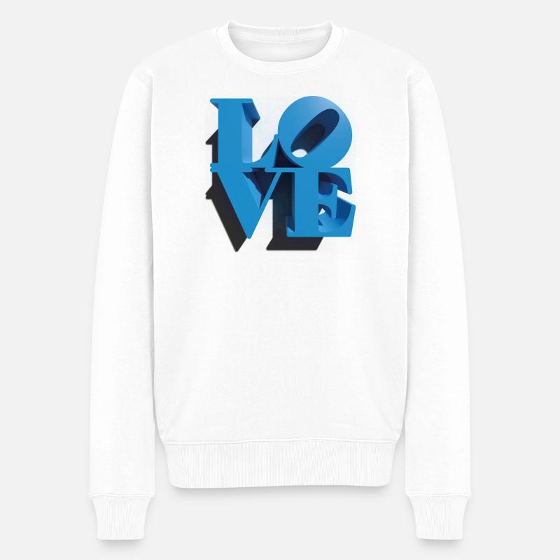 LIEBE 3D Cyan - Männer Premium Bio Pullover - Weiß