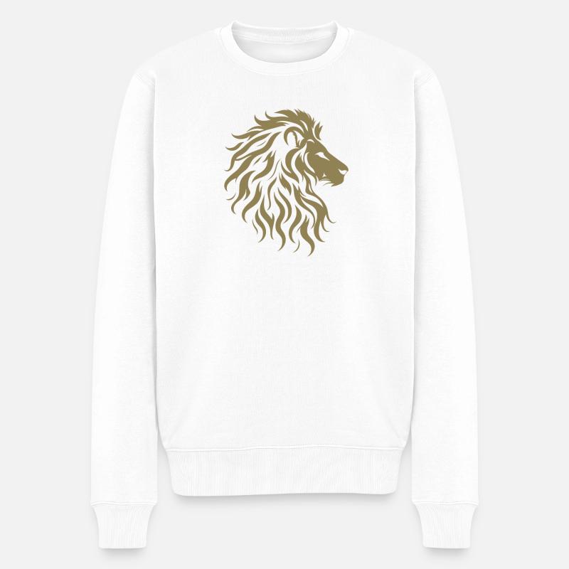 Majestätische Löwenkopf-Silhouette - Männer Premium Bio Pullover - Weiß