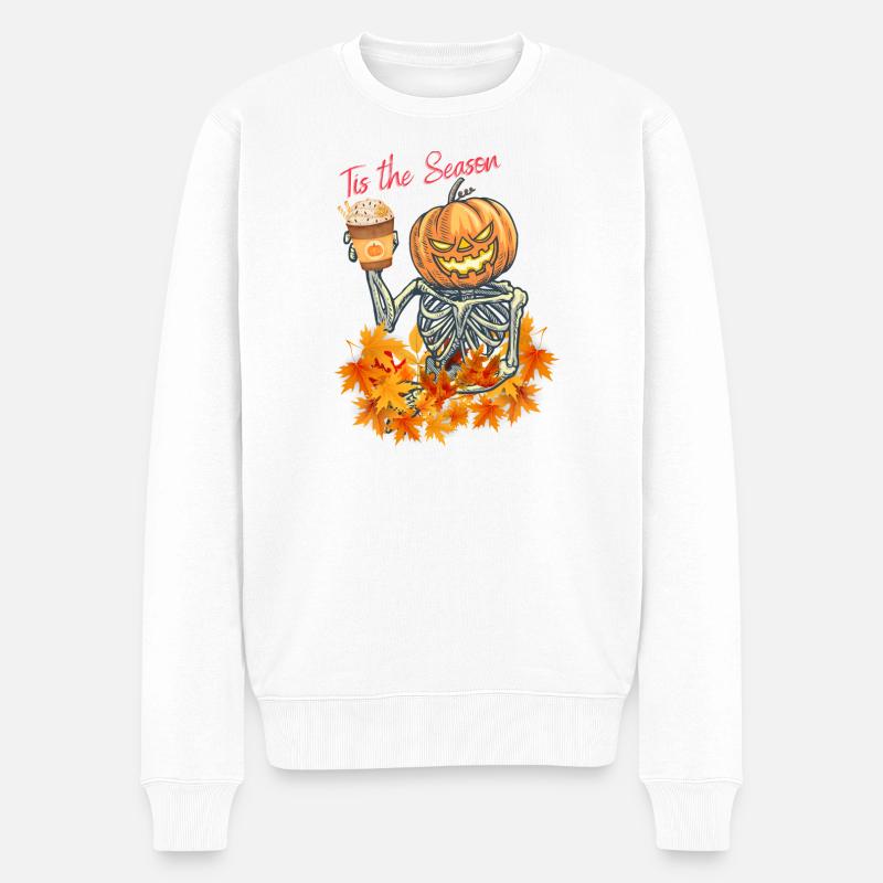 Autumn Pumpkin Skeleton Toast - Männer Premium Bio Pullover - Weiß