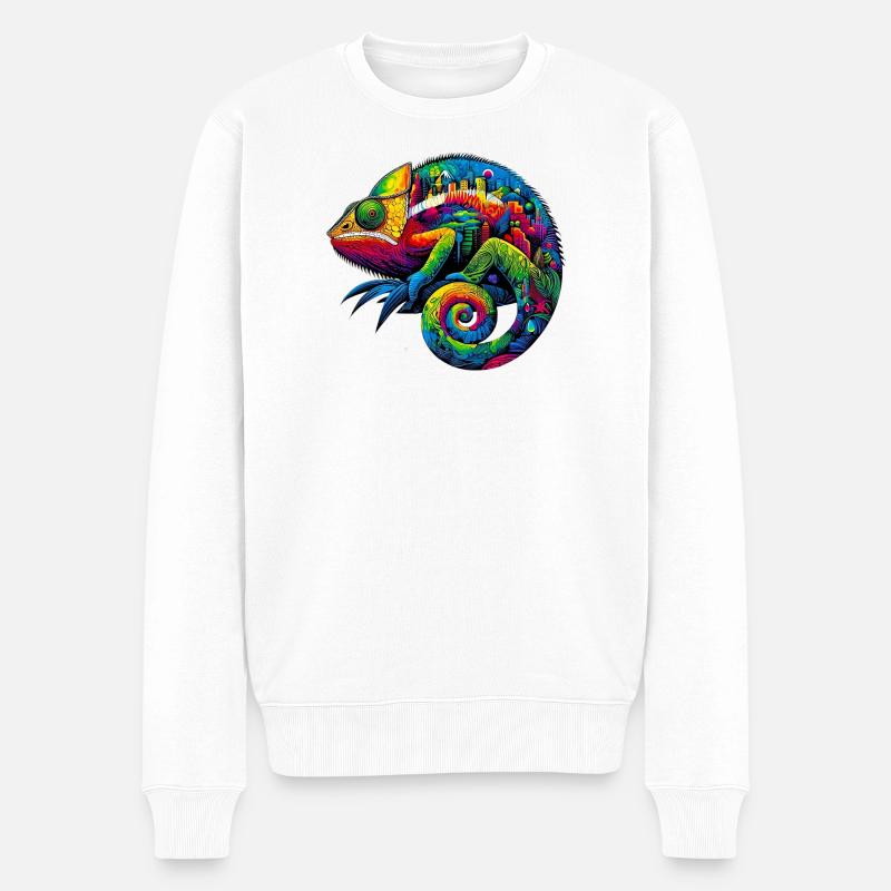 Urbanes Chamäleon mit Skyline-Designs der Stadt - Männer Premium Bio Pullover - Weiß