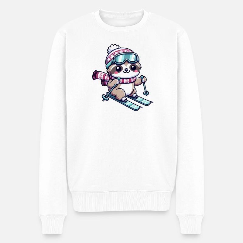 Mignon Bande Dessinée Paresseux Ski - Pull Premium bio Homme - blanc