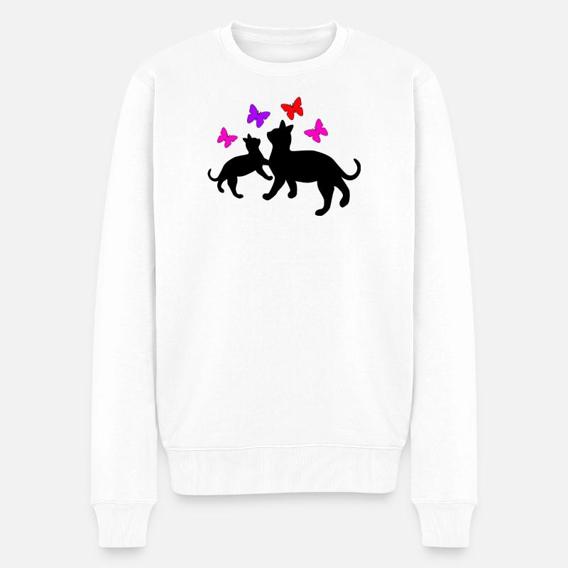 Katzen und Schmetterlinge - Männer Premium Bio Pullover - Weiß