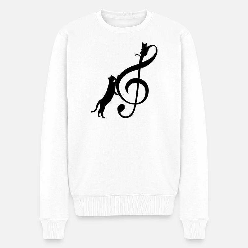 T Shirt Chat Note Musique chat drôle - Pull Premium bio Homme - blanc