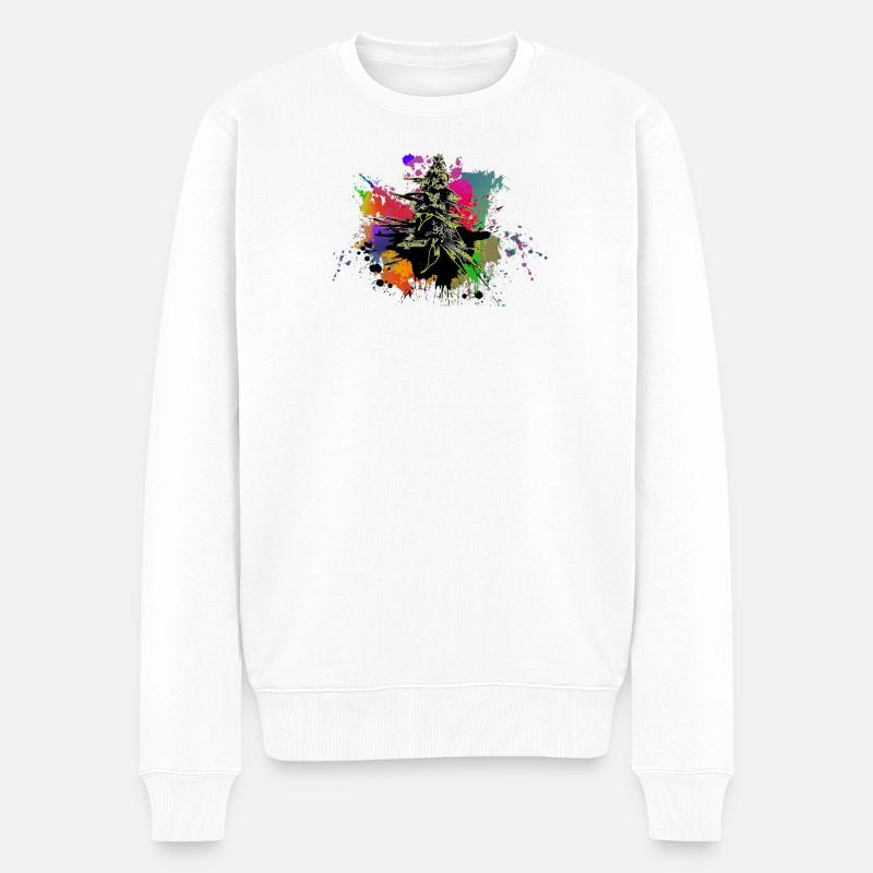 Farbspritzer Cannabis Graffiti - Männer Premium Bio Pullover - Weiß