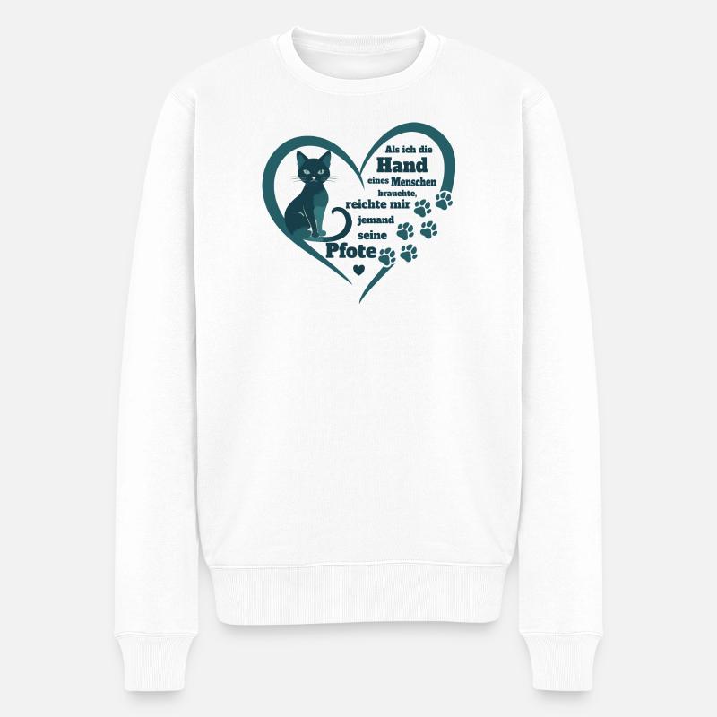 Katzen und Menschen - Männer Premium Bio Pullover - Weiß
