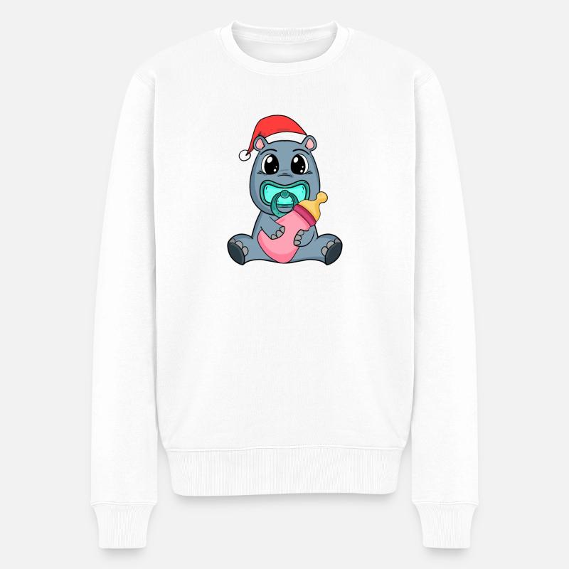 Nilpferd Baby Weihnachten - Männer Premium Bio Pullover - Weiß