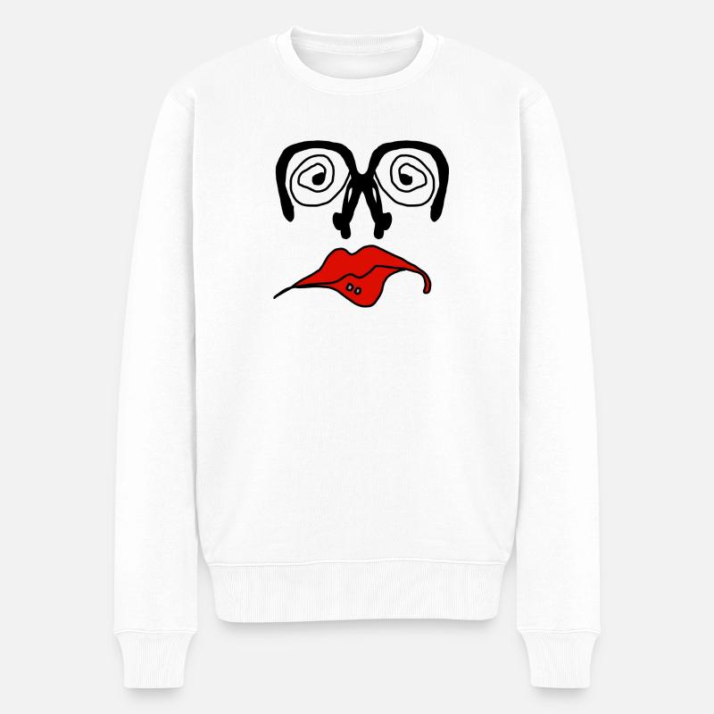 Rote Lippen Grafik auf Schwarz - Männer Premium Bio Pullover - Weiß